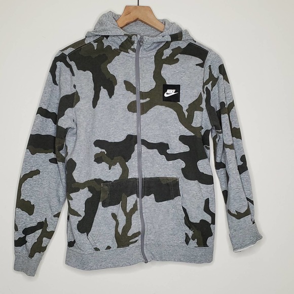 NIKE Boys Camo Print Full Zip Hooded Sweatshirt, L